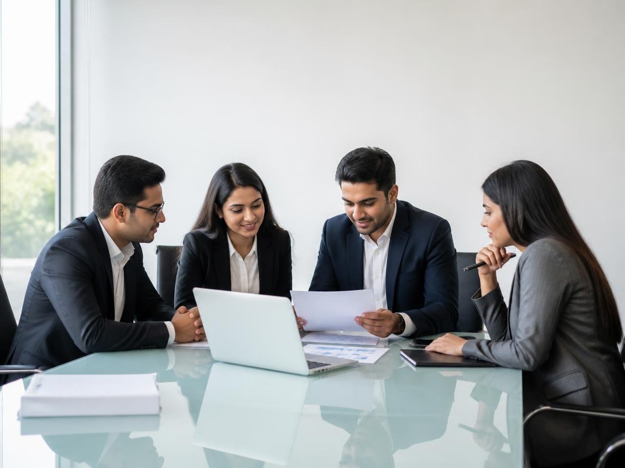 Impleton business consultants reviewing ISO certification documents with a client
